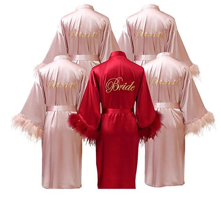 Personalized Ladies Bridal Party Feather Pajamas Wedding Robes for Bride Bridesmaids