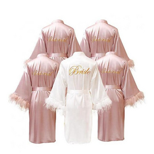 Personalized Ladies Bridal Party Feather Pajamas Wedding Robes for Bride Bridesmaids