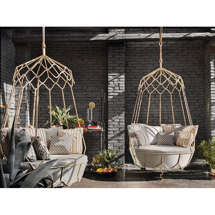 high end Outdoor metal chaise garden balcony rattan lounge hanging egg chair luxury patio swing chair