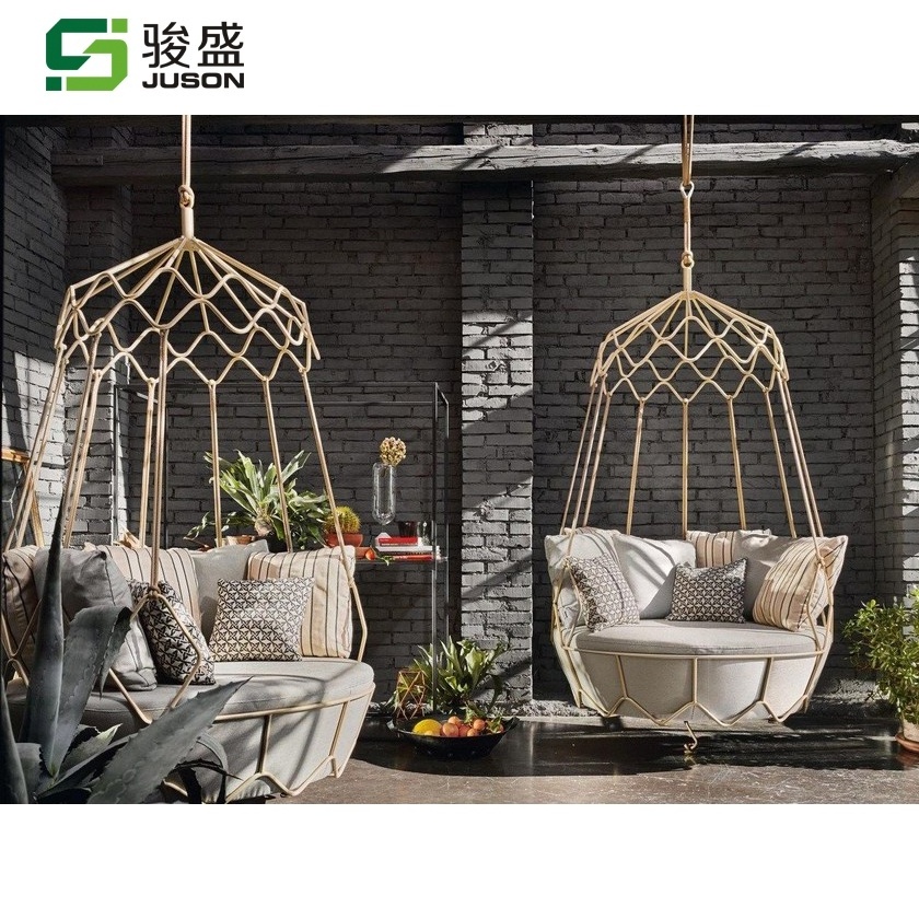 high end Outdoor metal chaise garden balcony rattan lounge hanging egg chair luxury patio swing chair