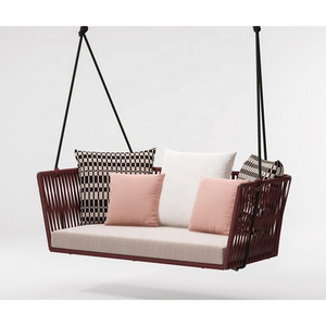 Outdoor Wicker Rattan Garden Furniture Double Seat Patio Balcony Hanging Chair High Quality Leisure Metal Modern Bedroom Swing