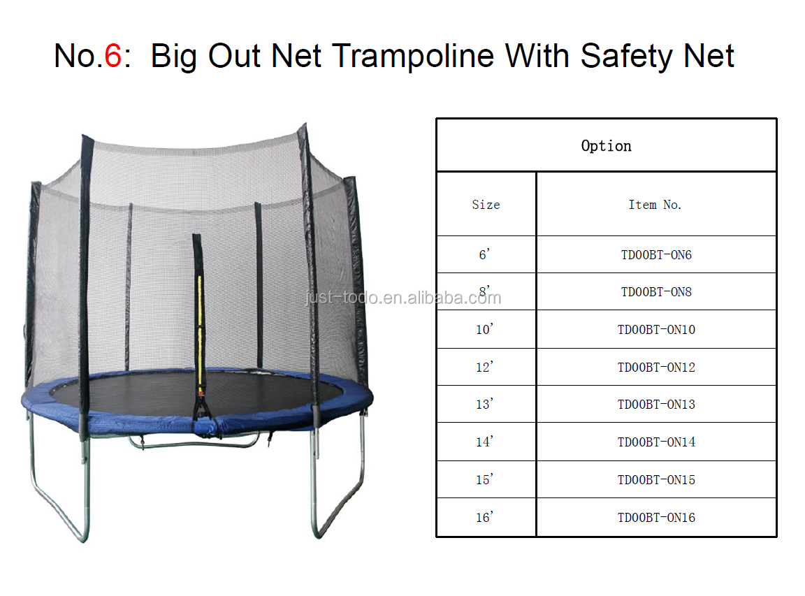 6FT 8FT 10FT 12FT 14FT 15FT 16F Outdoor Trampoline with Safety Enclosure Net and Heavy Duty Jumping Mat for Kids and