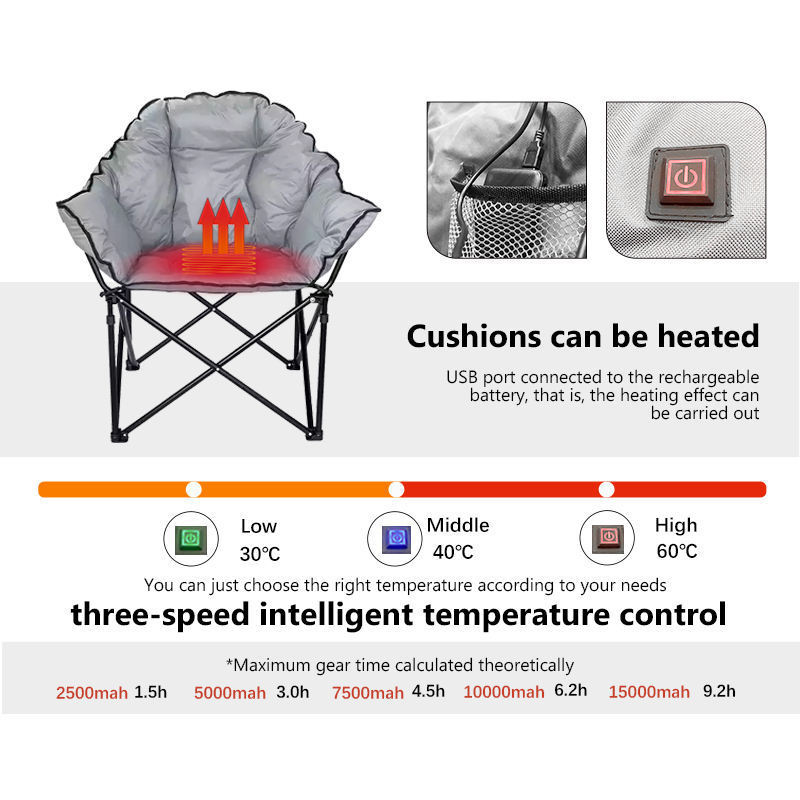 2024 Hot Sale Outdoor Heated Chair Portable Folding Chair Easy to Assembly Chair for Camping and Backpacking