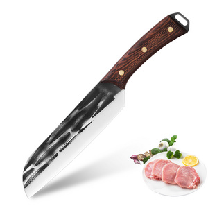 Stainless steel hand-forged hammered steel head chef's knife double steel head knife meat cleaver with wooden handle