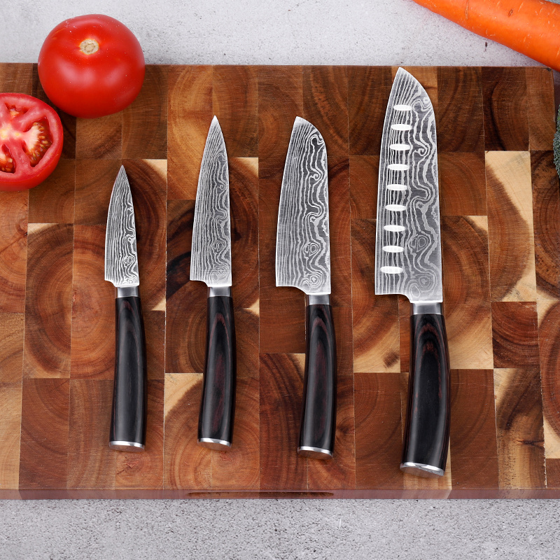 New Products Japan Kitchen Knife Set Laser Damascus Steel Knives 8 Inch Chef Santoku Utility Slicer Knife