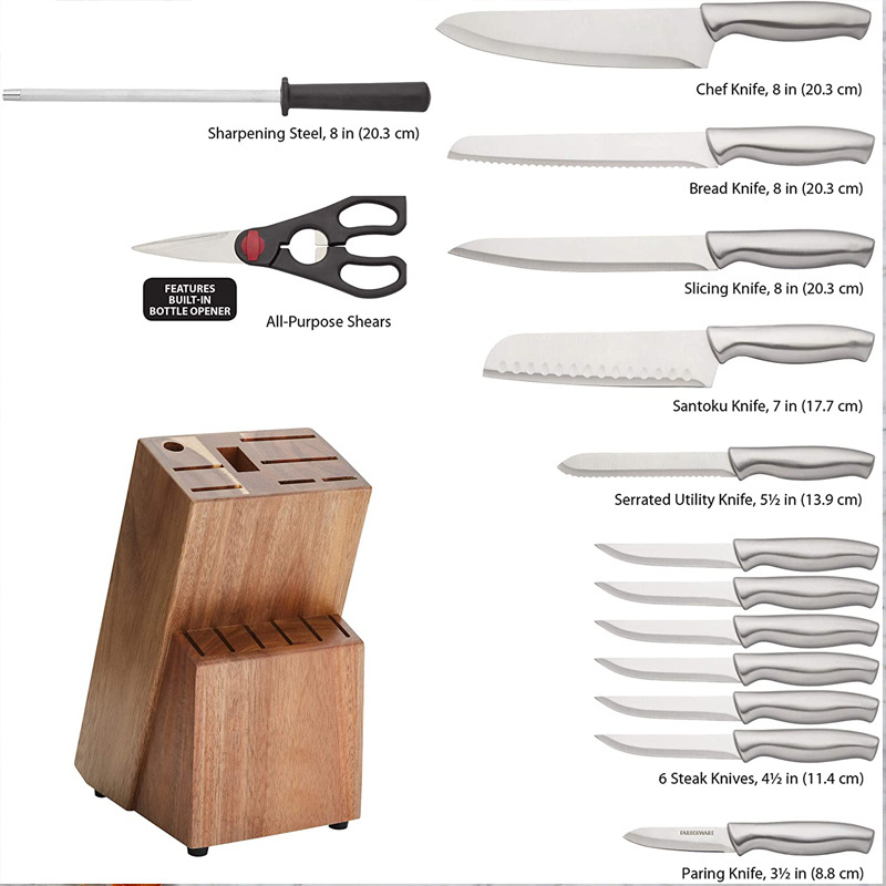 Hot sale 15-Piece Kitchen Knife Sets Stainless Steel with Acacia Wood Knife Block