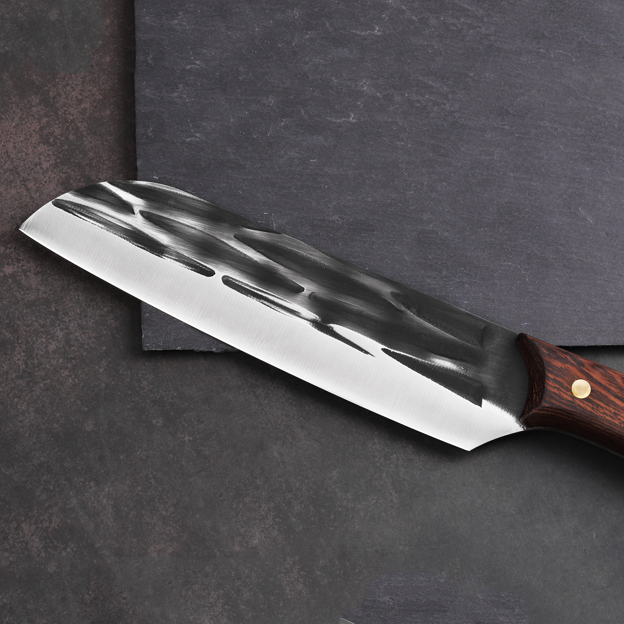 Stainless steel hand-forged hammered steel head chef's knife double steel head knife meat cleaver with wooden handle