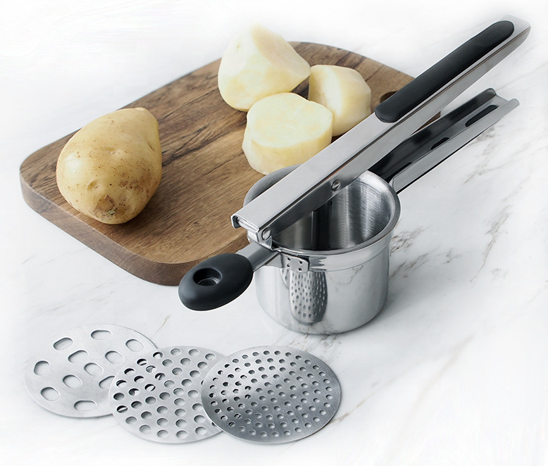 Potato Masher With 3 Interchangeable Fineness Discs Mashed Stainless Steel potato masher for Baby Food