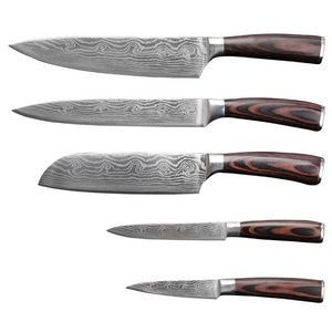 New Products Japan Kitchen Knife Set Laser Damascus Steel Knives 8 Inch Chef Santoku Utility Slicer Knife