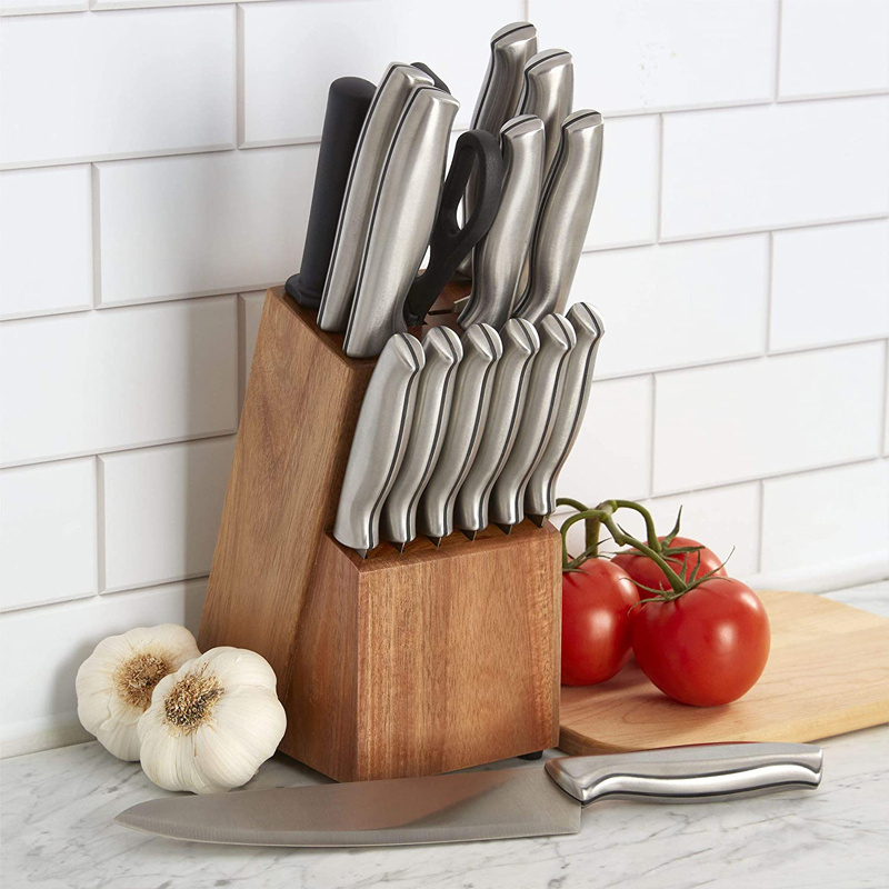 Hot sale 15-Piece Kitchen Knife Sets Stainless Steel with Acacia Wood Knife Block