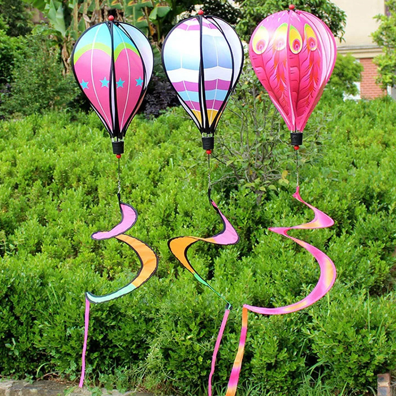 Hot Air Balloon Wind Spinner Rotating Sequins Windmill For Outdoor Wind Twister Hanging Decoration