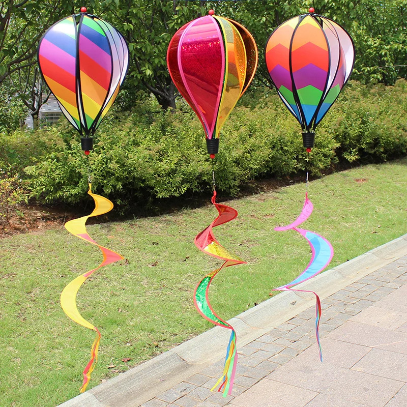 Hot Air Balloon Wind Spinner Rotating Sequins Windmill For Outdoor Wind Twister Hanging Decoration