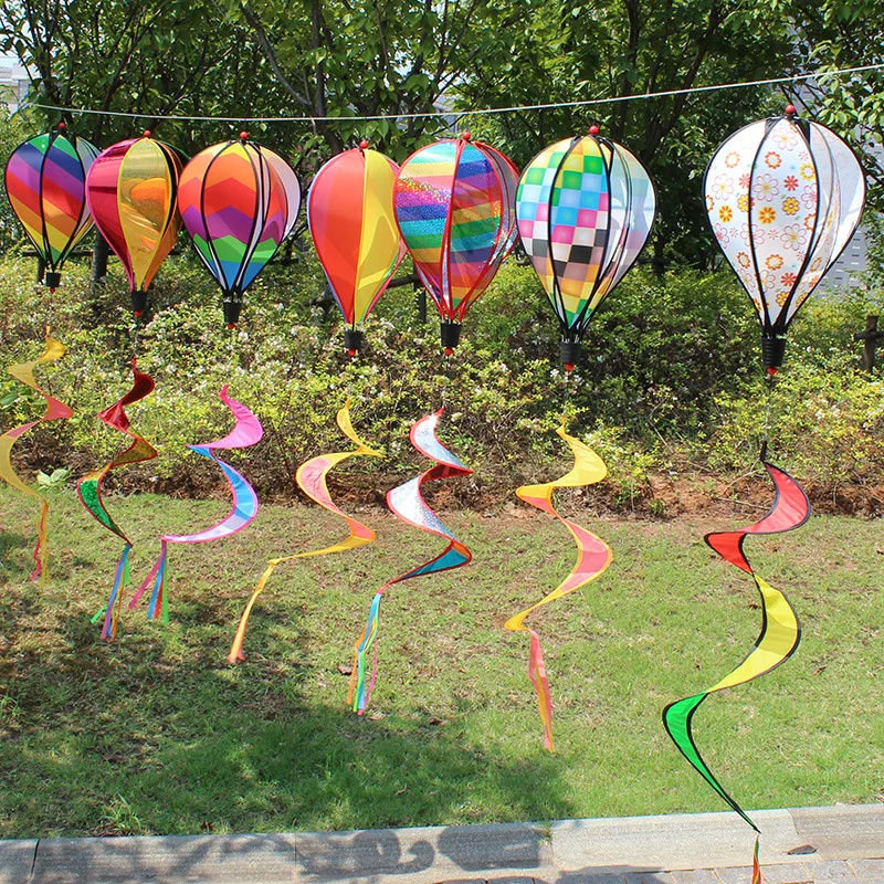 Hot Air Balloon Wind Spinner Rotating Sequins Windmill For Outdoor Wind Twister Hanging Decoration