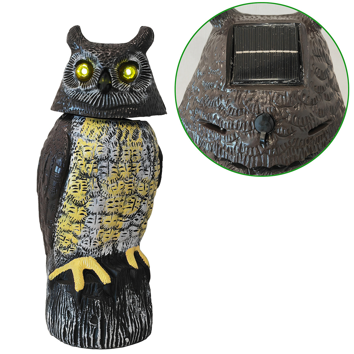 Outdoor Solar Power and USB Owl Shaped Scarecrow Electronic Bird Deterrent