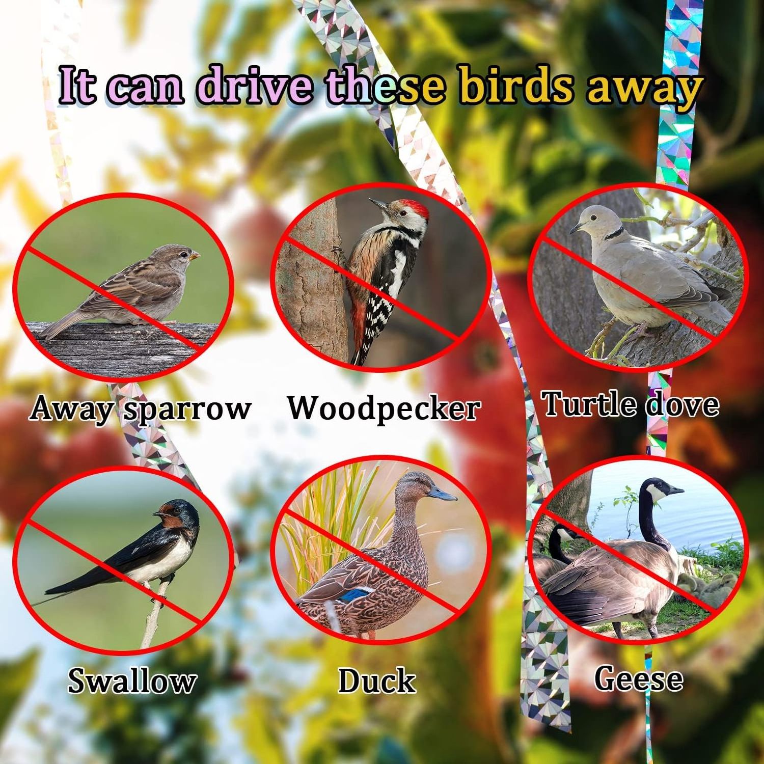 Birds Repeller Holographic Tapes Bird Repellent Scare Tape For Animal Control Silver Laser Bird Scarer