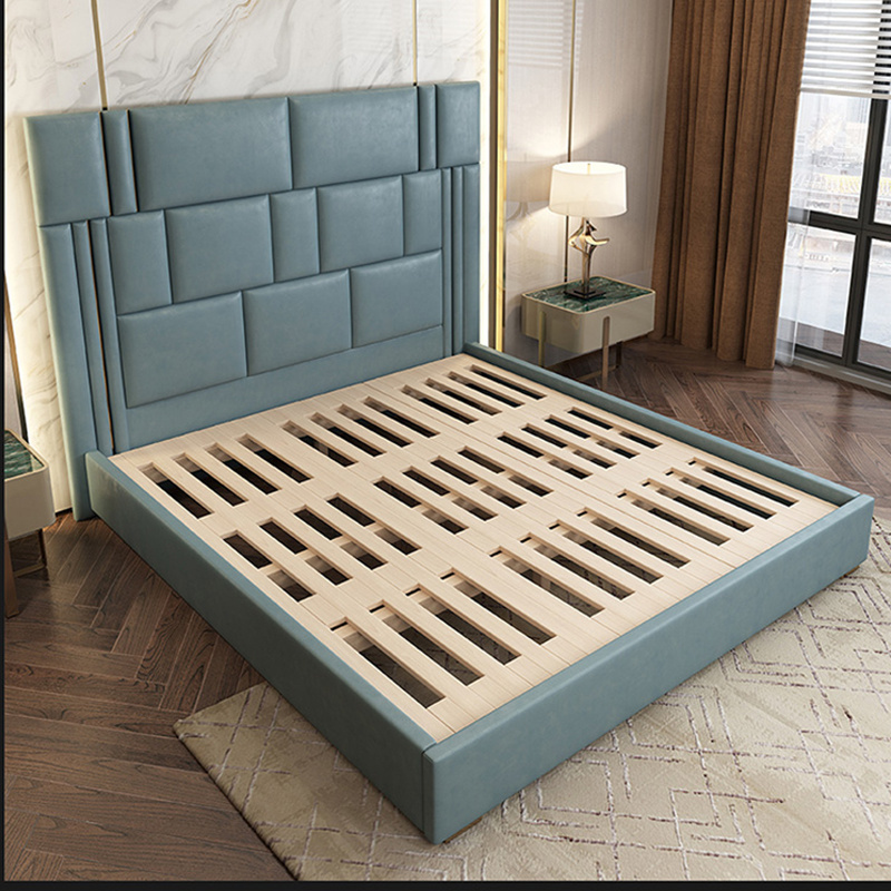 King Queen Size Beds Italian Luxury Leather Minimalist Bedroom Set Headboard Luxurious Upholstered Light Blue Bed Design