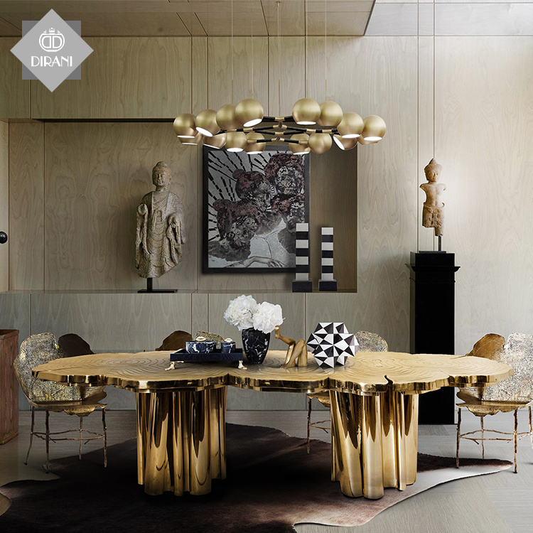 Dining Set High Quality Golden Restaurant Glass Dining Table Metal Nordic Modern Customized Dining Table