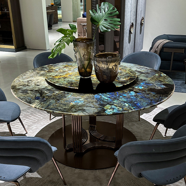 modern round real marble top dining table luxury Italian nature marble round dining table with rotating centre lazy susan