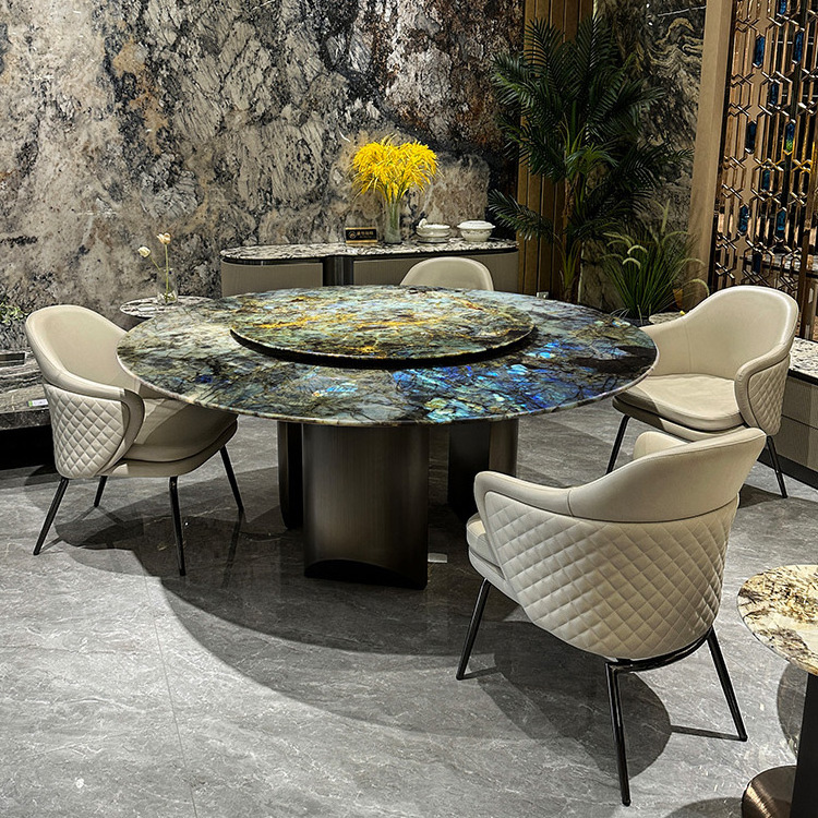 modern round real marble top dining table luxury Italian nature marble round dining table with rotating centre lazy susan