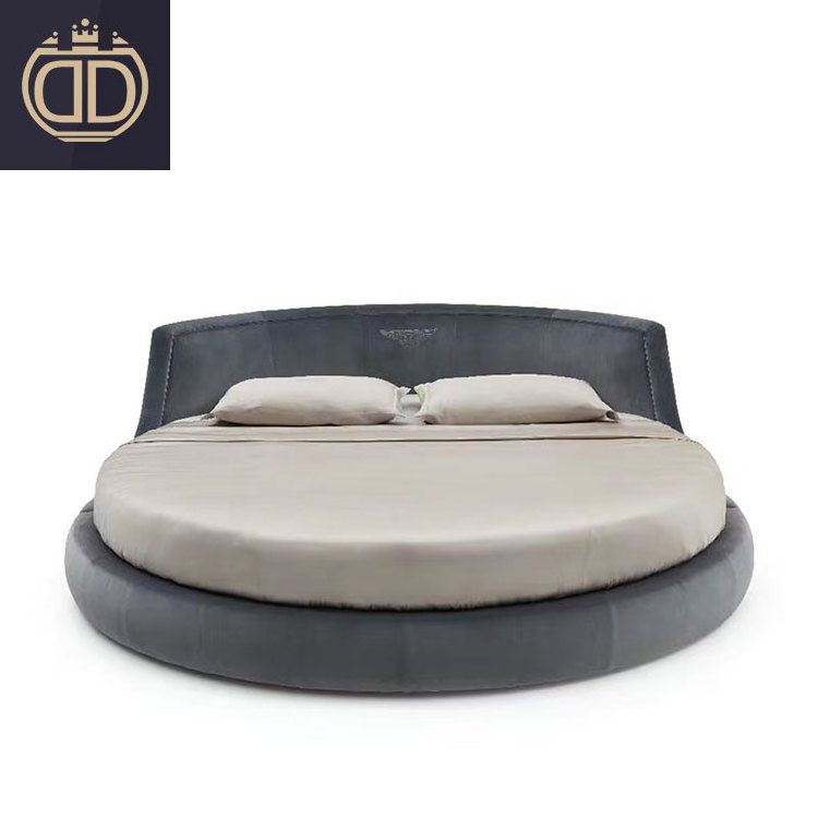 latest circle king size leather cheap round shape bed with mattress