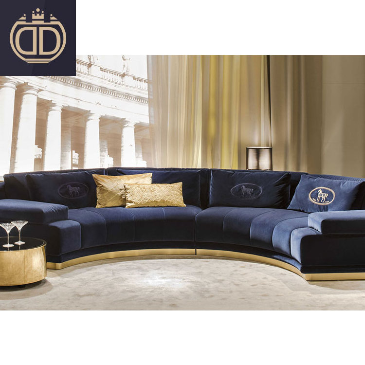 modern half moon circle curved sectional fabric sofa furniture set 7 seater living room sofa design luxury velvet sofa