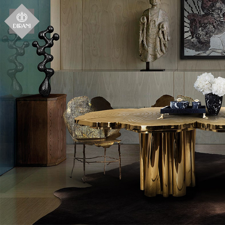 Dining Set High Quality Golden Restaurant Glass Dining Table Metal Nordic Modern Customized Dining Table