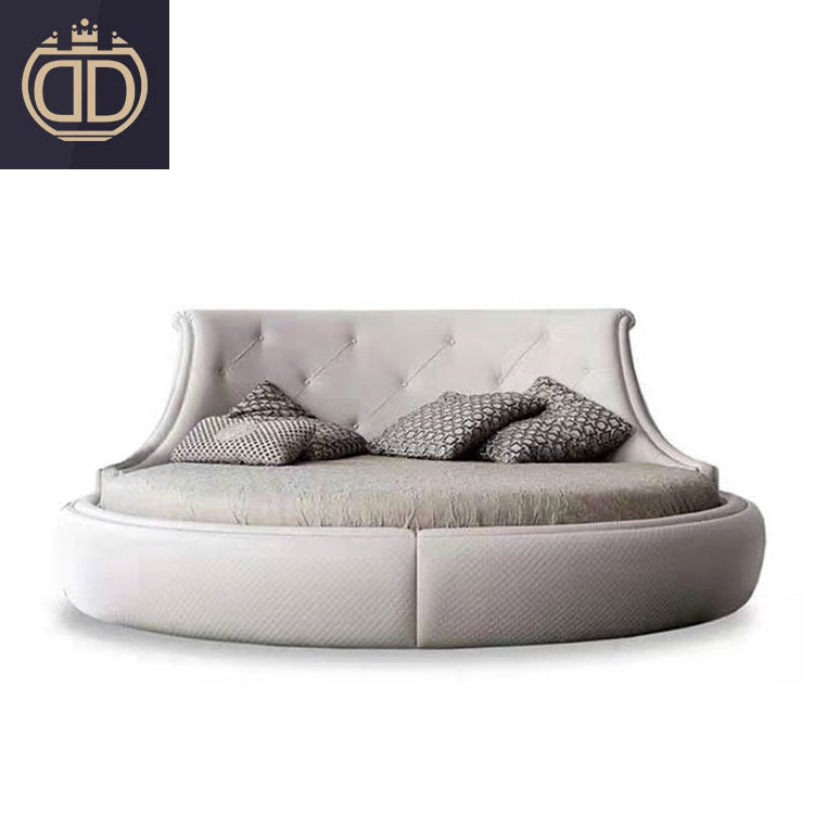 latest circle king size leather cheap round shape bed with mattress