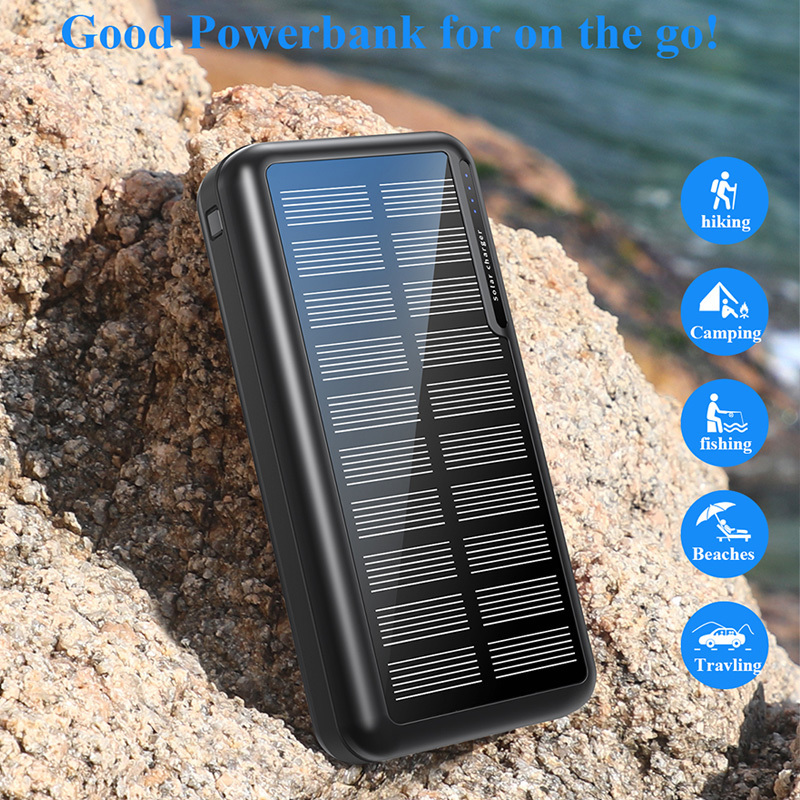 Portable Solar Panel Power Bank 20000mah Waterproof Fast Charger Travel Powerbank