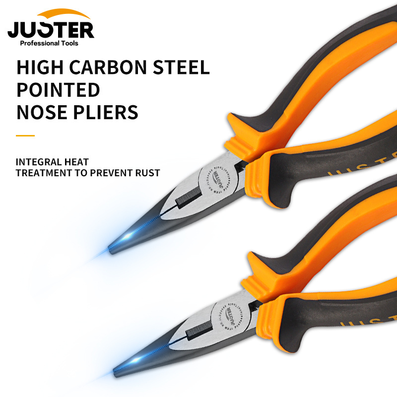 2022 new JUSTER high carbon steel pliers 6inch Combination Long Nose Plier quenching treatment two-color handle ergonomic design