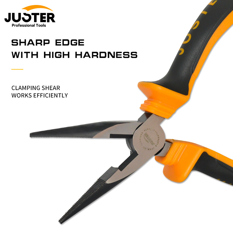 2022 new JUSTER high carbon steel pliers 6inch Combination Long Nose Plier quenching treatment two-color handle ergonomic design