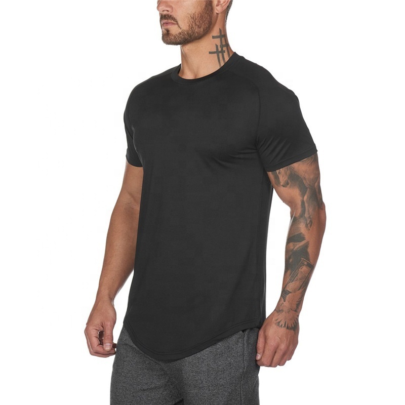 Custom Blank 95 Polyester 5 Spandex Quick Dry Mens Athletic T-Shirt Workout Gym Sport Slim Fit Curved Hem T Shirts for Men