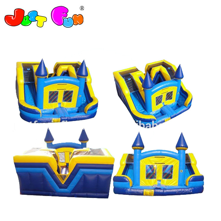 4 in 1 wet dry inflatable combo games, inflatable castle with double lanes water slide for sale