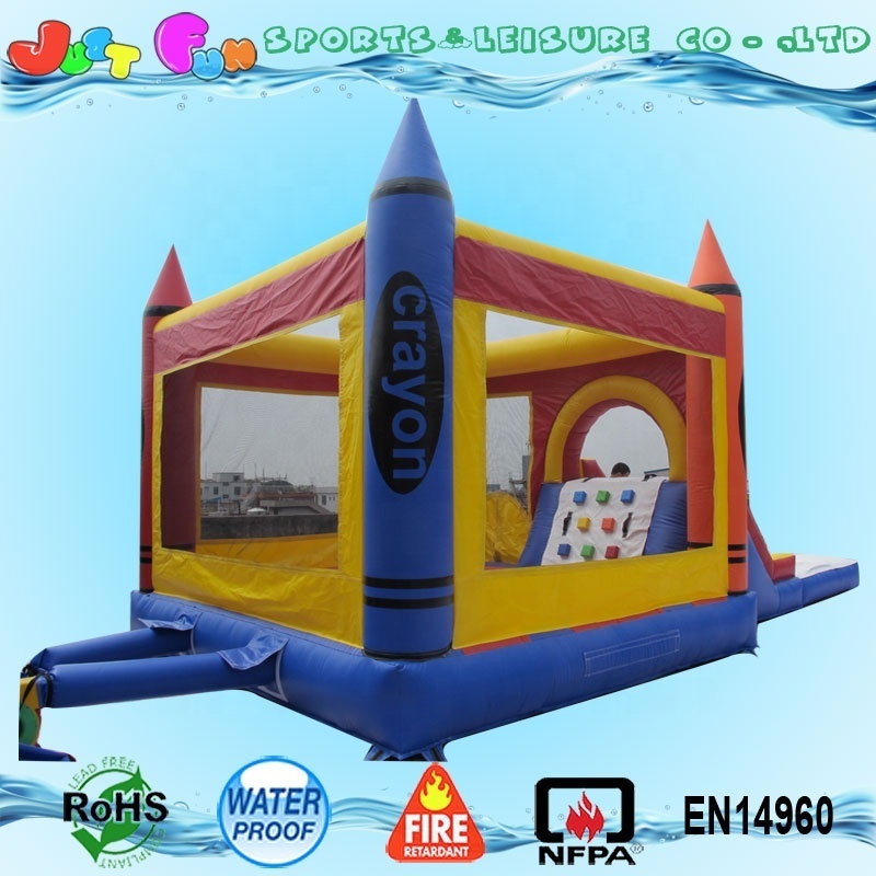 Kids inflatable playhouse inflatable crayon bouncers with water slide for sale