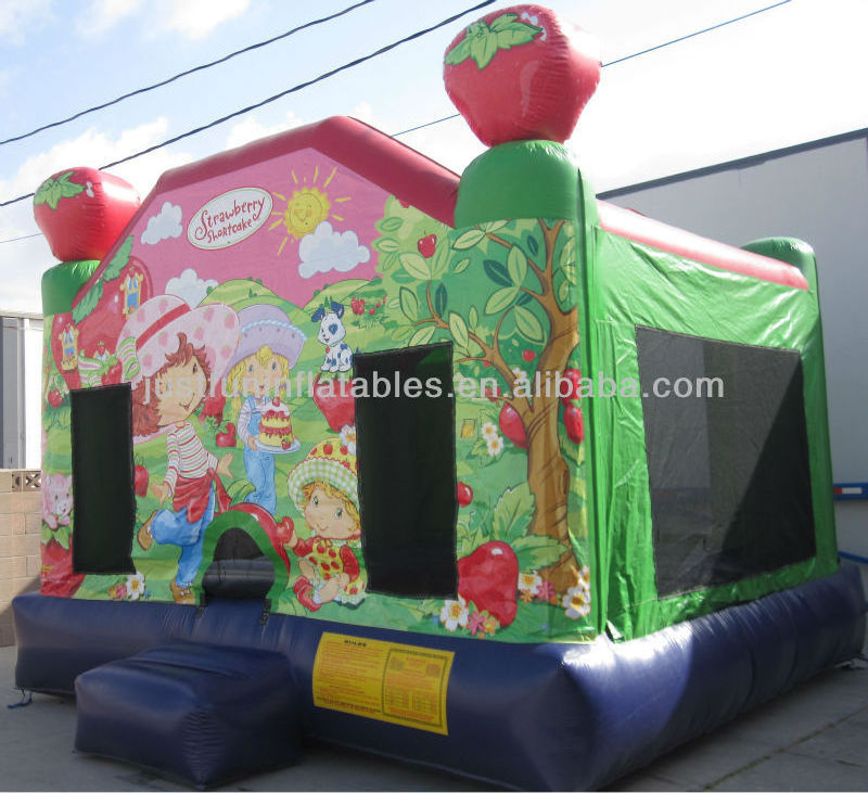 dual lanes inflatable strawberry bounce house slide combo