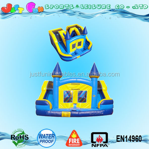 4 in 1 wet dry inflatable combo games, inflatable castle with double lanes water slide for sale