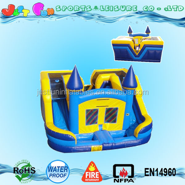 4 in 1 wet dry inflatable combo games, inflatable castle with double lanes water slide for sale