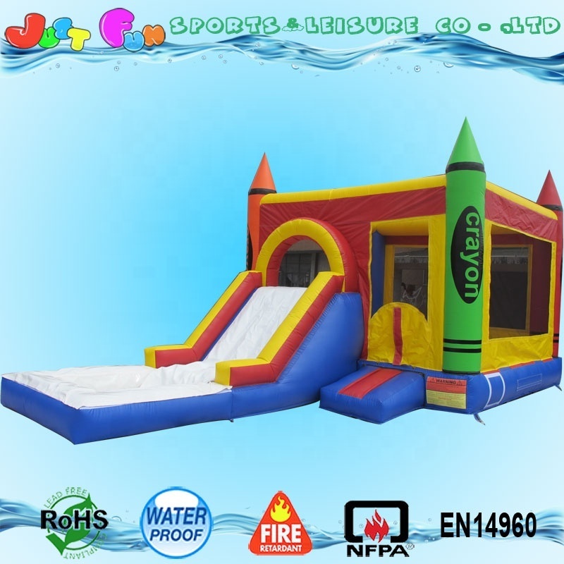 Kids inflatable playhouse inflatable crayon bouncers with water slide for sale