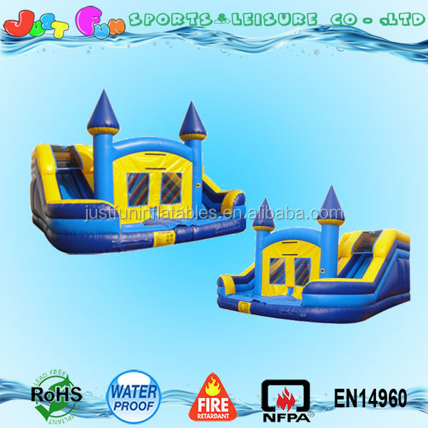 4 in 1 wet dry inflatable combo games, inflatable castle with double lanes water slide for sale