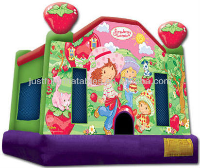 dual lanes inflatable strawberry bounce house slide combo