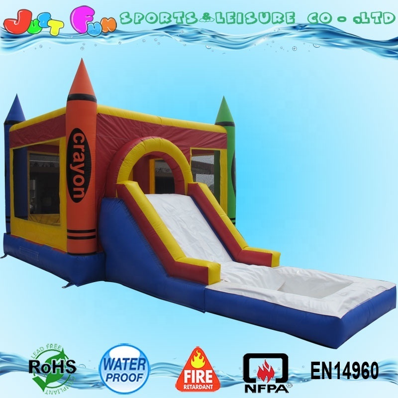 Kids inflatable playhouse inflatable crayon bouncers with water slide for sale