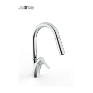 JUSTIME Single-Handle Mixer Kitchen Sink Faucet With Pull Down Sprayer Brass Chrome Plating