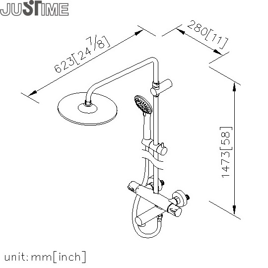 JUSTIME Brass Exposed Thermostatic Head Shower and Bath Shower Faucet For Hotel/Home Using