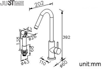 JUSTIME Single-Side-Handle Gooseneck Mixer Kitchen Mixer Faucet With Side Sprayer Stainless Steel Brushed