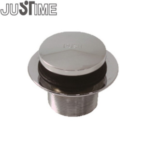 JUSTIME 1-1/2" Tip Toe Drain With Brass Cap and Rubber Stopper, Polished Chrome/ Shower Drain, for Bathroom