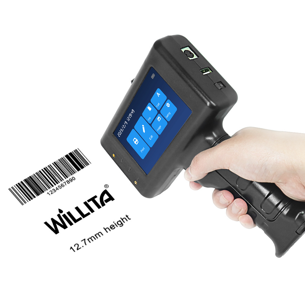 Willita Portable Hand Jet Handheld TIJ Thermal Inkjet Printer 12.7mm Online QR Bar Batch Date Number Coding Machine for Package