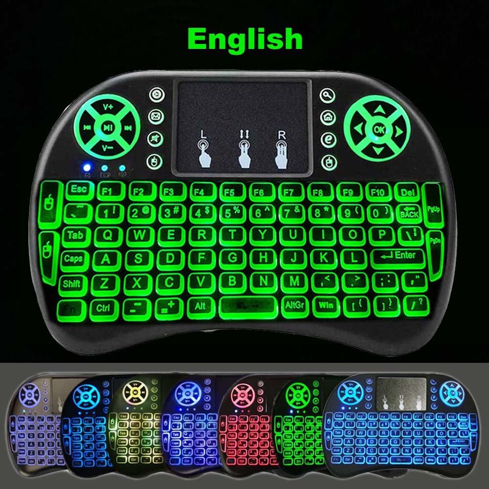 English Russian French Spanish Portuguese 2.4Ghz USB Touchpad for Android TV Box PC Backlight Mini Wireless Keyboard I8