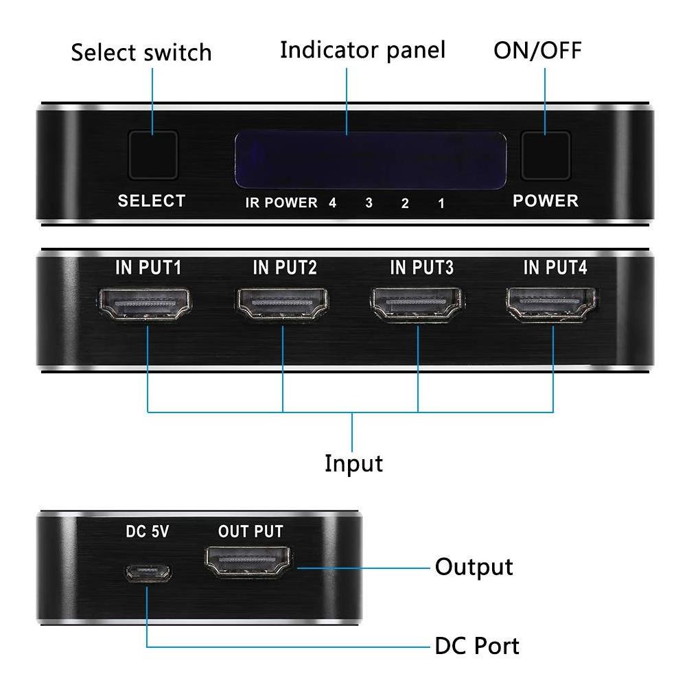 4K  HDR 4 Ports 4K 60Hz 4X1 HDMI Switch 2.0 Switcher Selector with IR Wireless Remote Supports HDCP 2.2 Ultra HD Vision