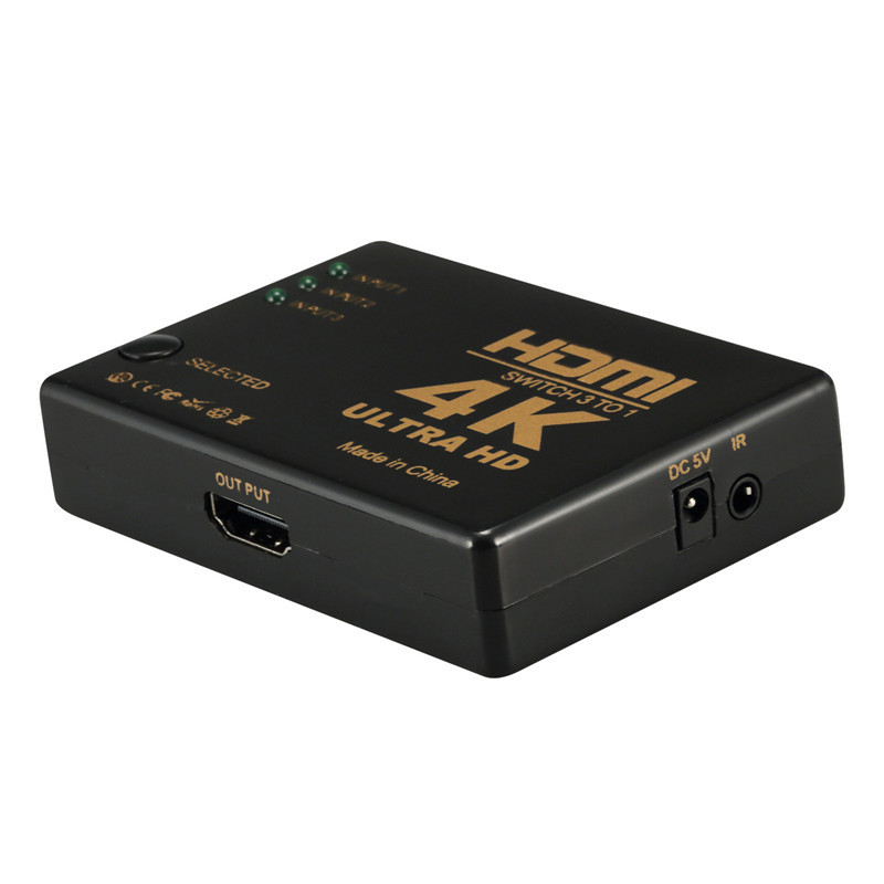 Plastic 3 Port Ultra HD 4K HDMI Switch 3 in 1 out HDMI Video Switcher Switch 3x1 Support 3D IR Remote