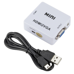 Mini HDMI to VGA HDMI2VGA Adapter Full HD1080P HDMI to VGA Audio HD HDTV Video for PC Laptop Converter White Wholesale 2021