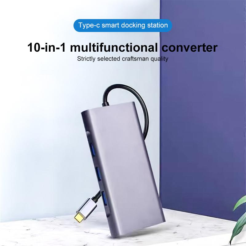 10 in 1 Hub Type C to HDMI  VGA Adapter RJ45 Lan Ethernet SD TF PD USB3.0 3.5mm Jack Audio Video USB c Hub Computer Accessories